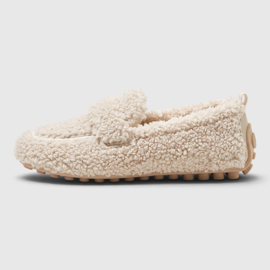 Mocassins Slip-on en Matière Bouclette Teddy pour Femme — Grand Confort, Chaleur Douillette & Semelle Souple