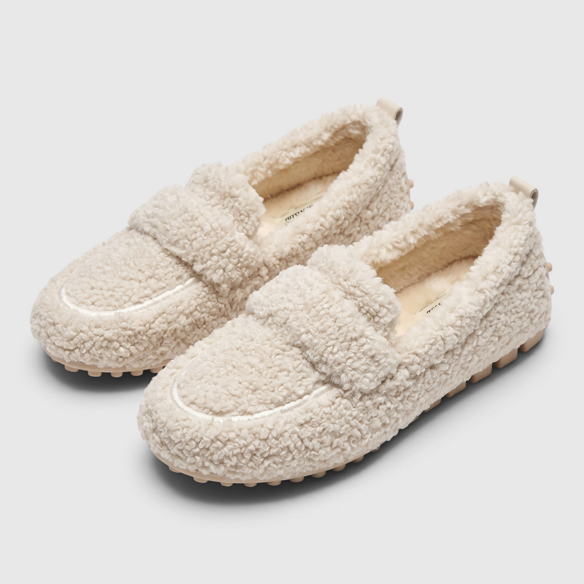 Mocassins Slip-on en Matière Bouclette Teddy pour Femme — Grand Confort, Chaleur Douillette & Semelle Souple