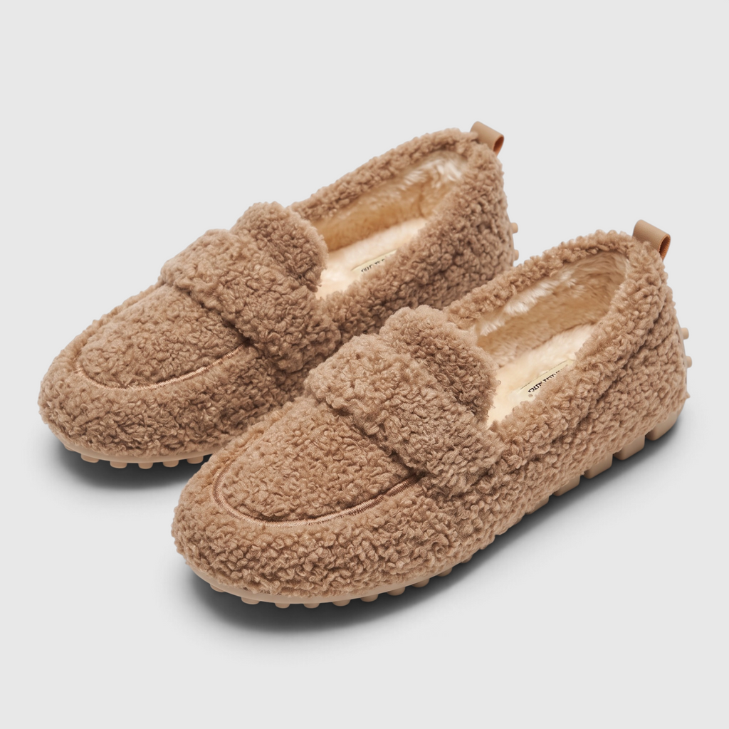 Mocassins Slip-on en Matière Bouclette Teddy pour Femme — Grand Confort, Chaleur Douillette & Semelle Souple