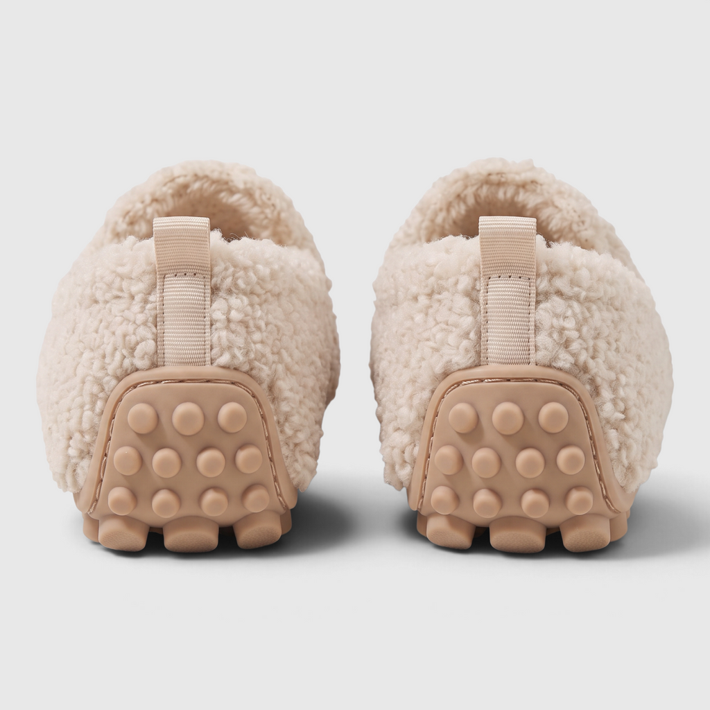 Mocassins Slip-on en Matière Bouclette Teddy pour Femme — Grand Confort, Chaleur Douillette & Semelle Souple