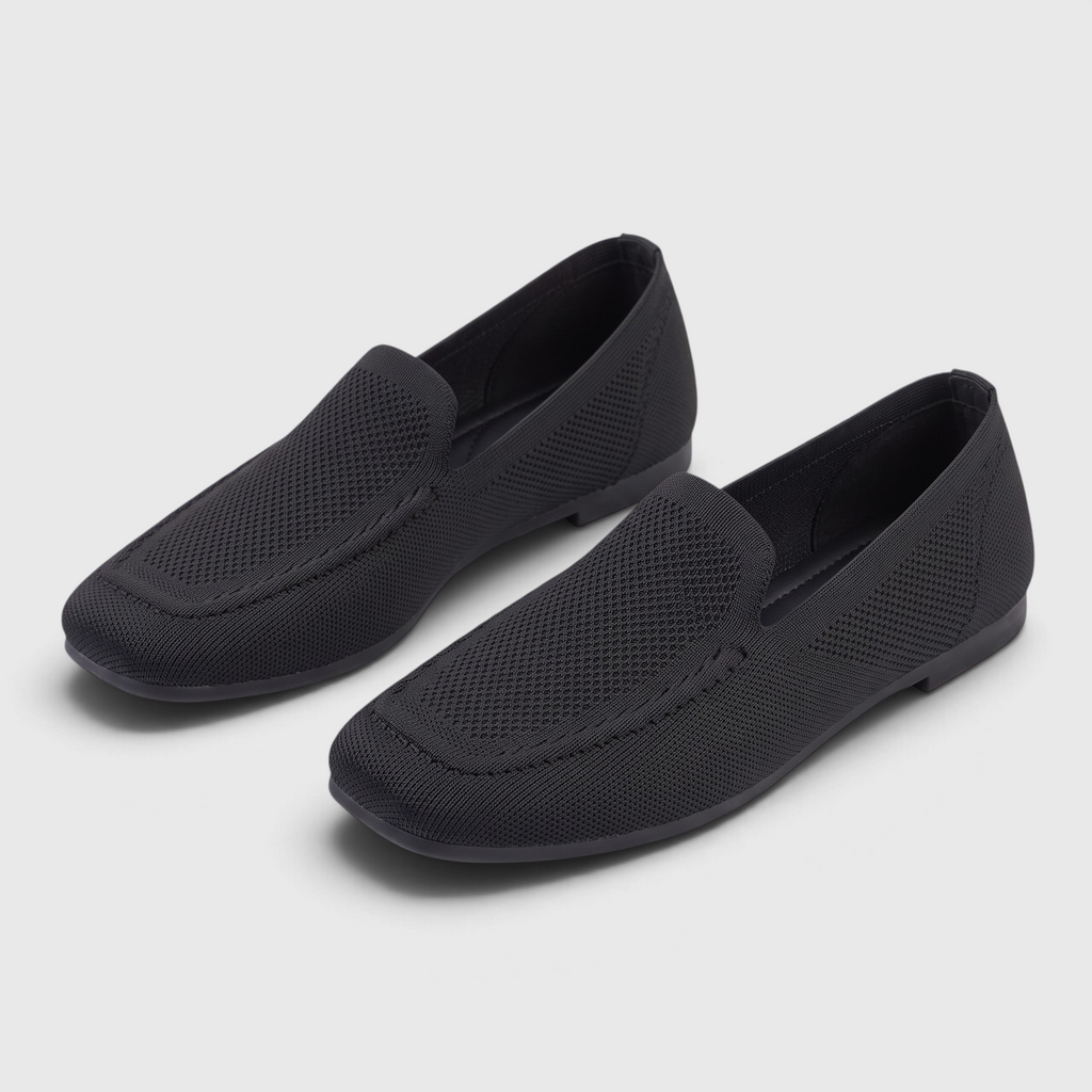 Mocassins femme plats en maille tricotée à bout carré – Ballerines souples, légères et pliables à semelle flexible