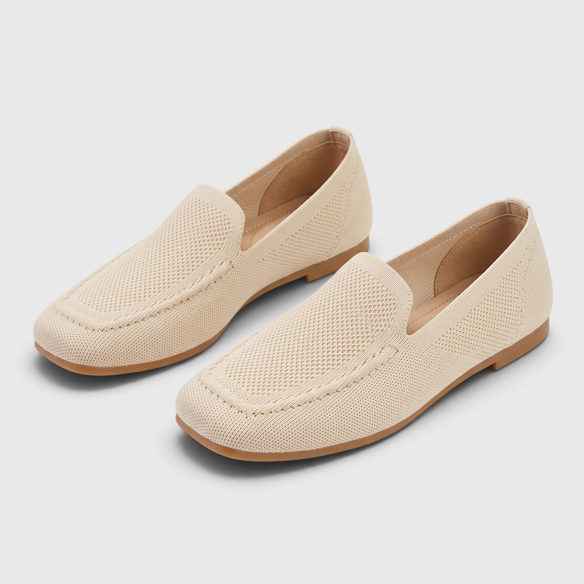 Mocassins femme plats en maille tricotée à bout carré – Ballerines souples, légères et pliables à semelle flexible