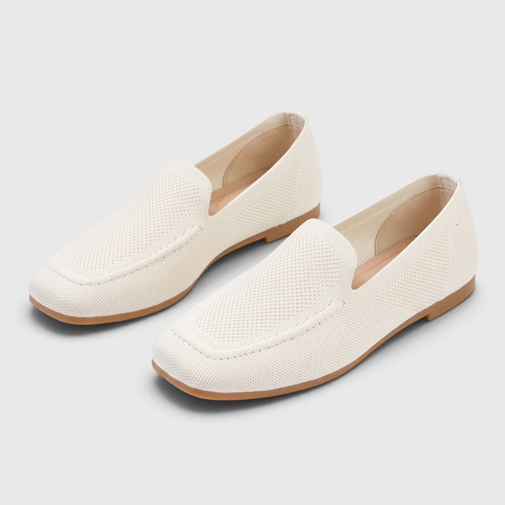 Mocassins femme plats en maille tricotée à bout carré – Ballerines souples, légères et pliables à semelle flexible