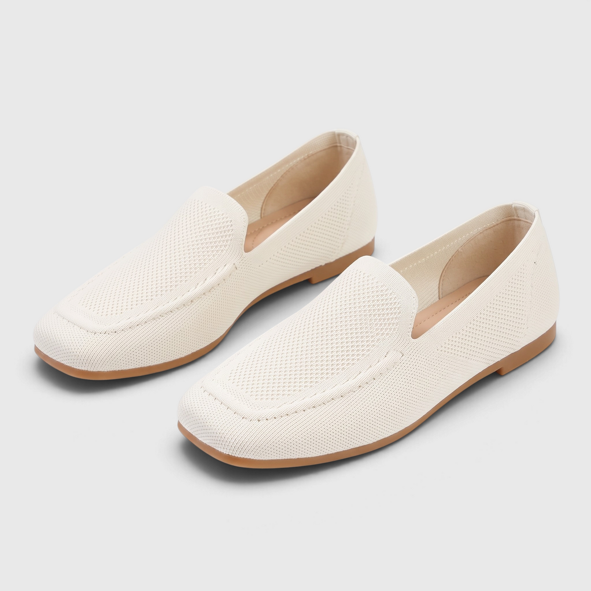 Mocassins femme plats en maille tricotée à bout carré – Ballerines souples, légères et pliables à semelle flexible