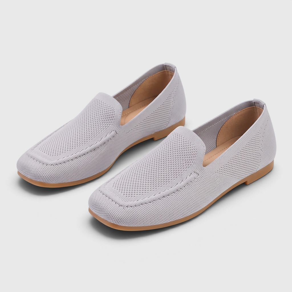 Mocassins femme plats en maille tricotée à bout carré – Ballerines souples, légères et pliables à semelle flexible