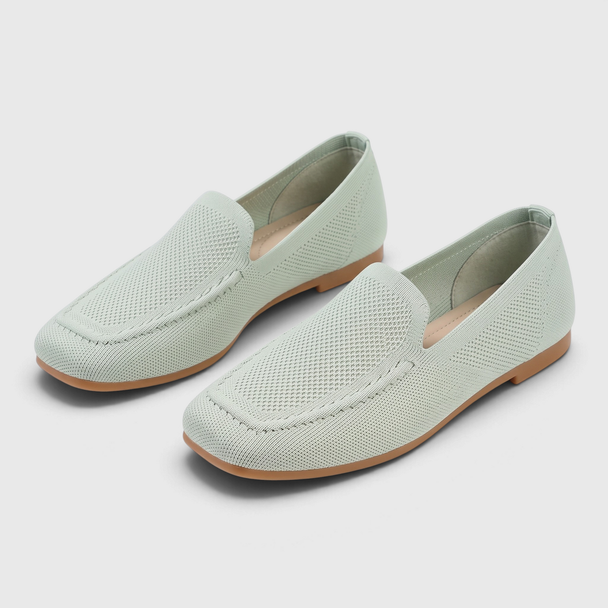 Mocassins femme plats en maille tricotée à bout carré – Ballerines souples, légères et pliables à semelle flexible