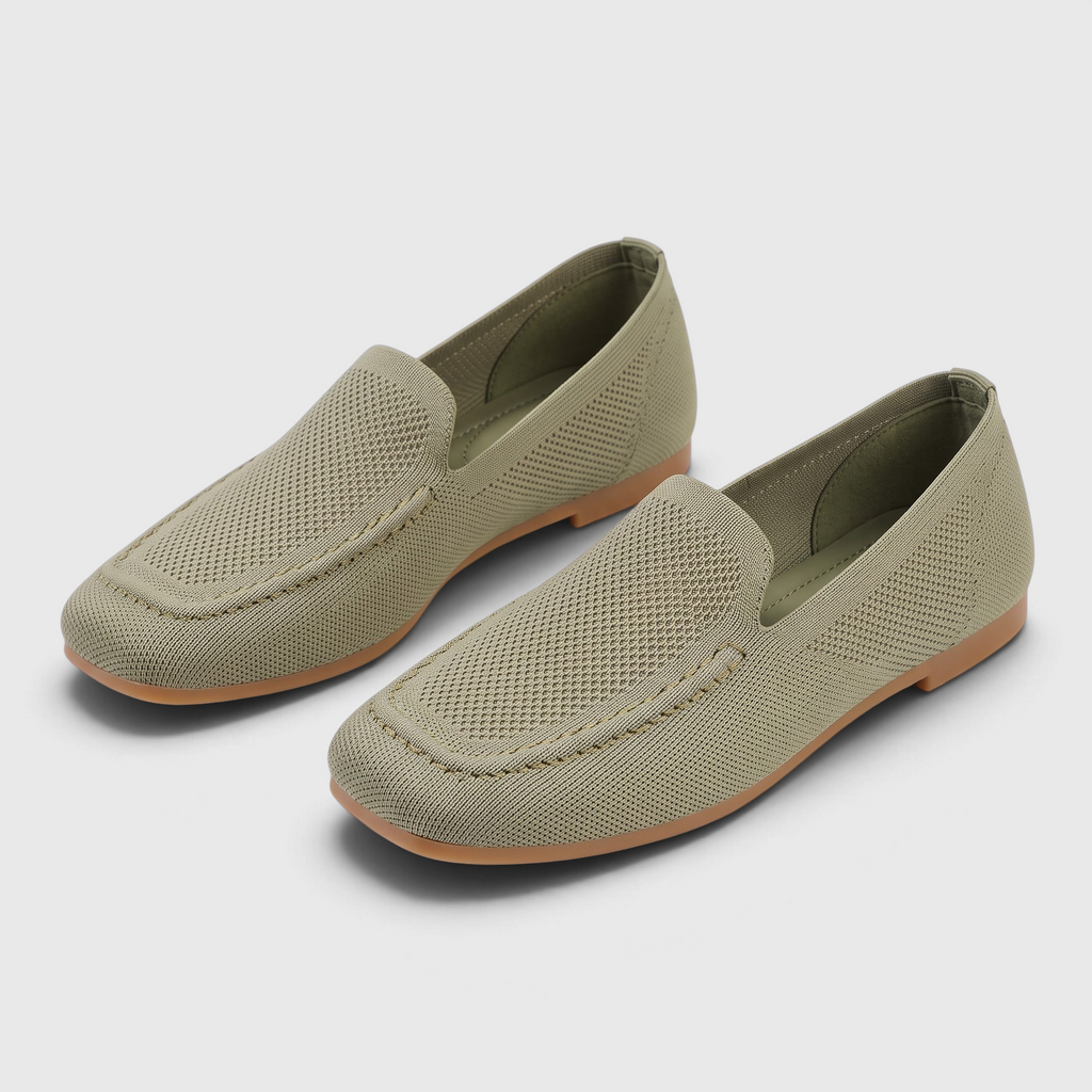 Mocassins femme plats en maille tricotée à bout carré – Ballerines souples, légères et pliables à semelle flexible
