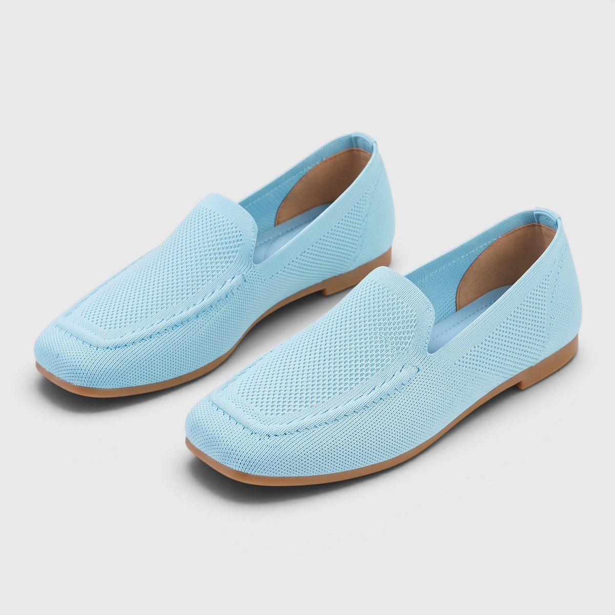 Mocassins femme plats en maille tricotée à bout carré – Ballerines souples, légères et pliables à semelle flexible