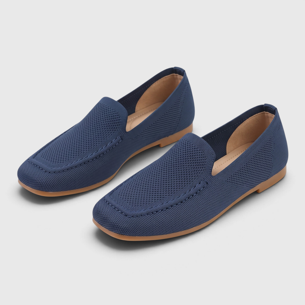 Mocassins femme plats en maille tricotée à bout carré – Ballerines souples, légères et pliables à semelle flexible