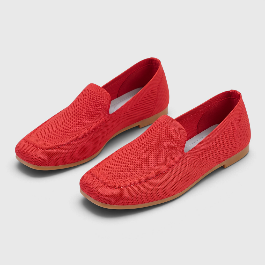 Mocassins femme plats en maille tricotée à bout carré – Ballerines souples, légères et pliables à semelle flexible