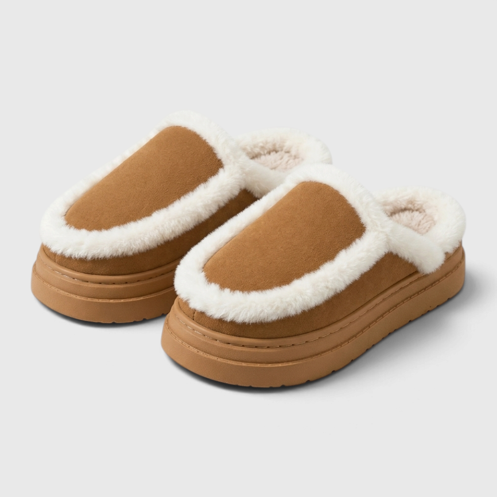Mules Sabots d'Intérieur Compensées Fourrées en Suédine – Chaleur, Moelleux & Cocooning Femme