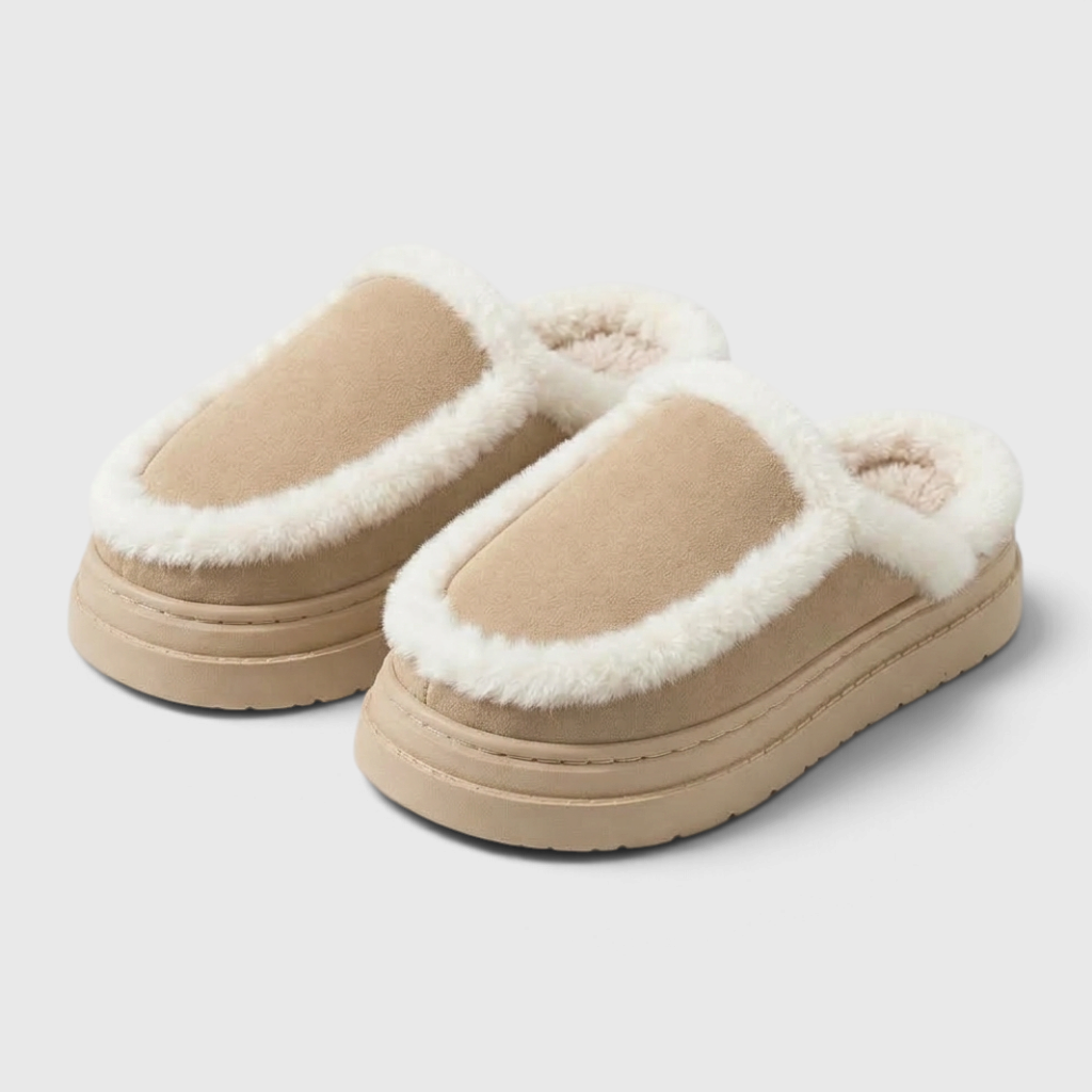 Mules Sabots d'Intérieur Compensées Fourrées en Suédine – Chaleur, Moelleux & Cocooning Femme