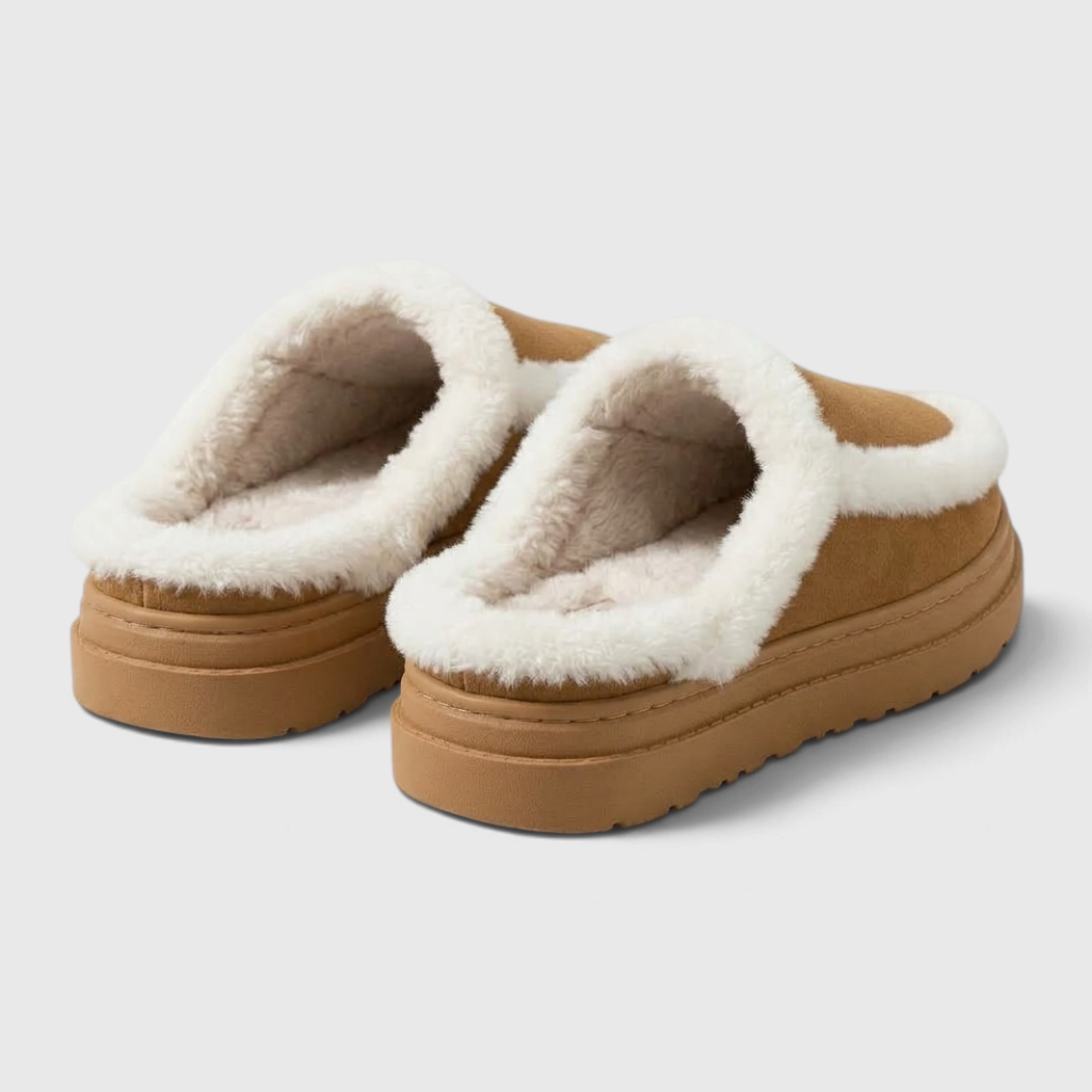 Mules Sabots d'Intérieur Compensées Fourrées en Suédine – Chaleur, Moelleux & Cocooning Femme