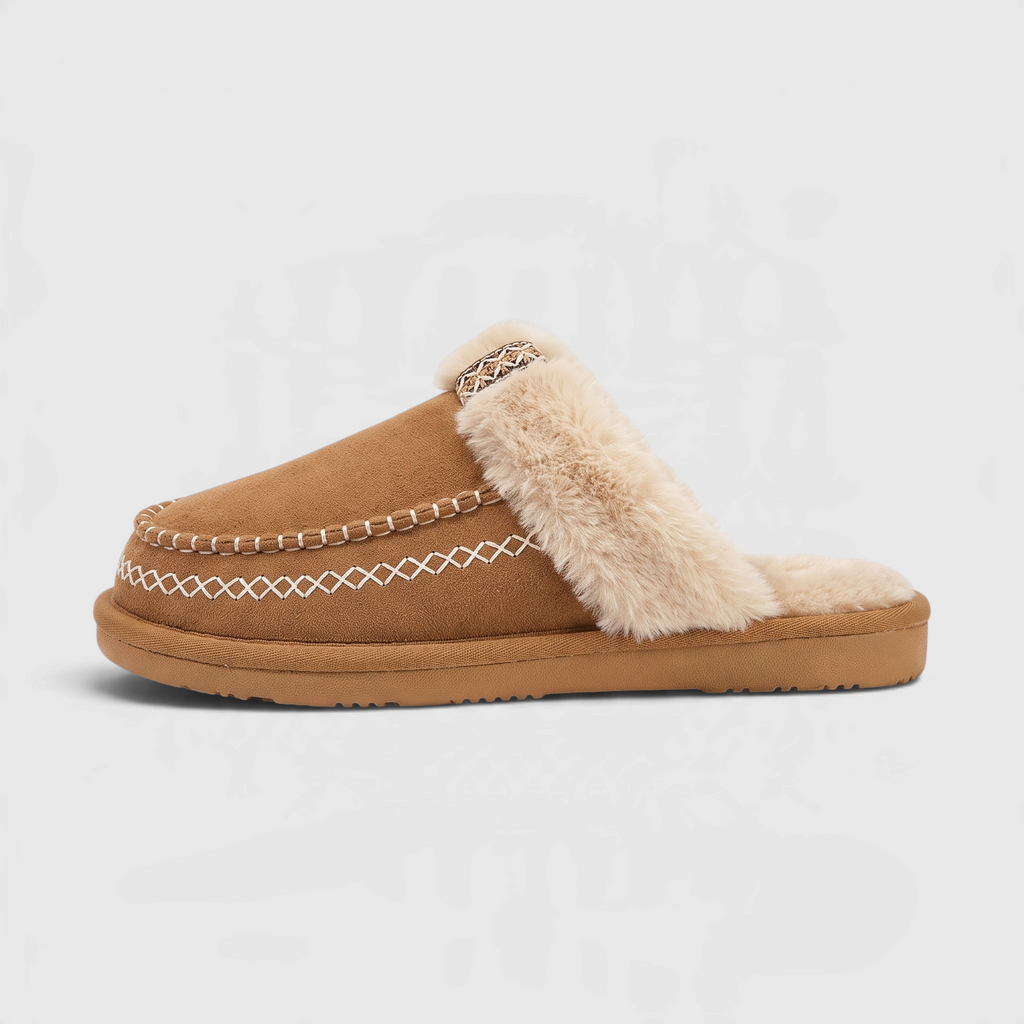 Mules Sabots d'Intérieur Style Mocassin Fourrées à Surpiqûres – Chaleur, Cocooning & Semelle Extérieure Mixte