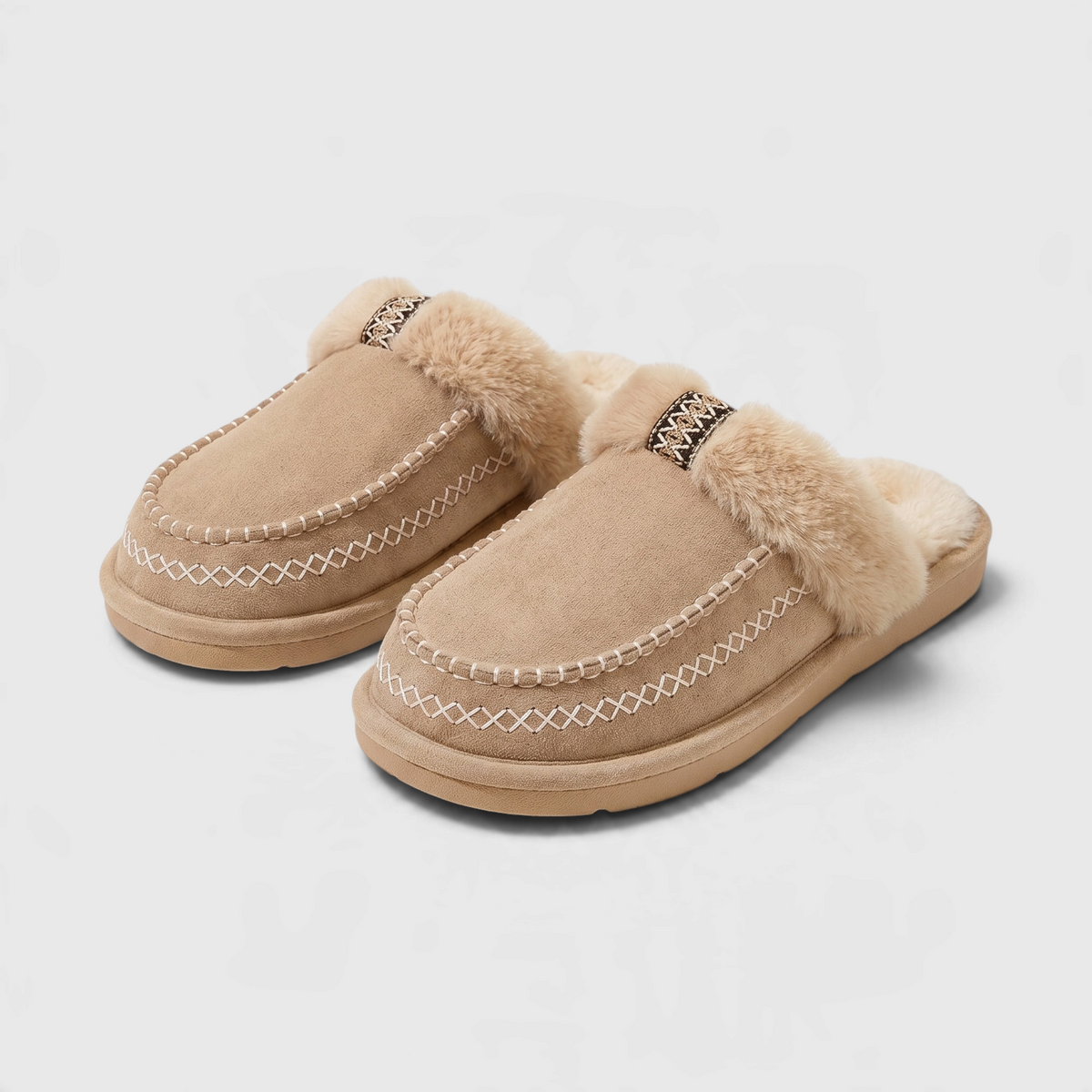 Mules Sabots d'Intérieur Style Mocassin Fourrées à Surpiqûres – Chaleur, Cocooning & Semelle Extérieure Mixte