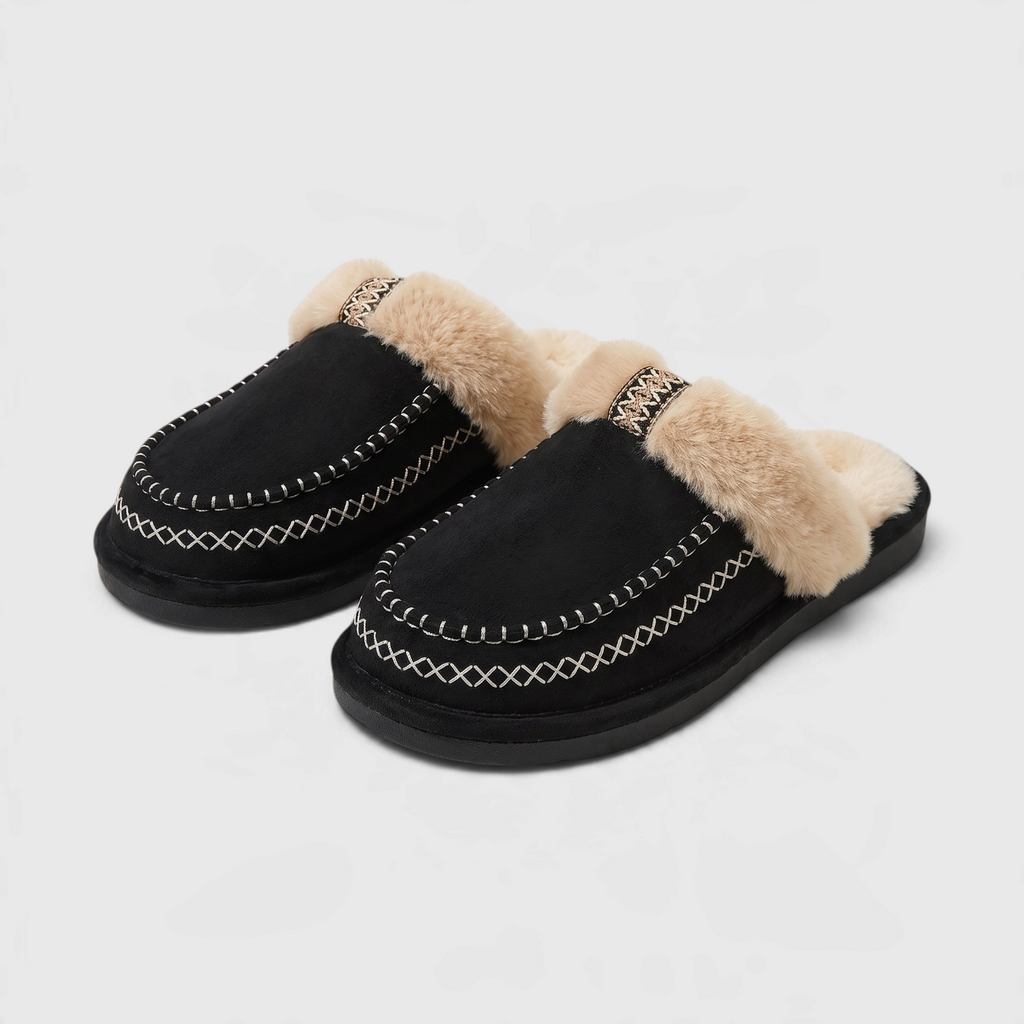 Mules Sabots d'Intérieur Style Mocassin Fourrées à Surpiqûres – Chaleur, Cocooning & Semelle Extérieure Mixte