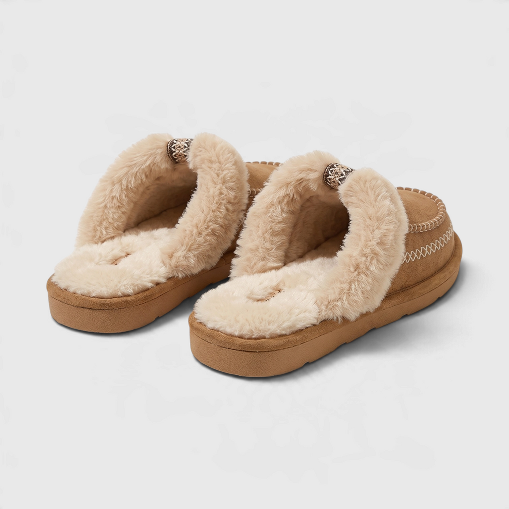 Mules Sabots d'Intérieur Style Mocassin Fourrées à Surpiqûres – Chaleur, Cocooning & Semelle Extérieure Mixte