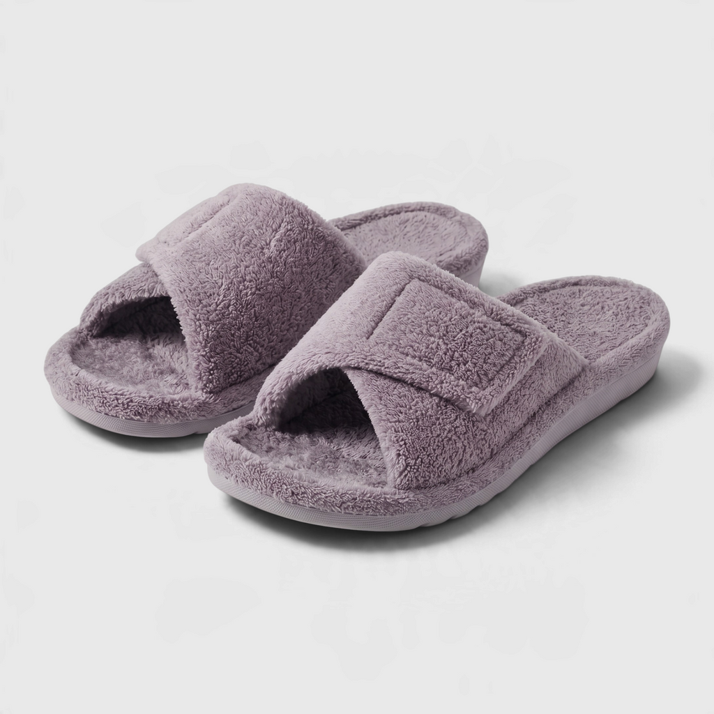 Mules d'Intérieur Pelucheuses avec Soutien Plantaire Orthopédique & Scratch Réglable – Confort Maison Femme