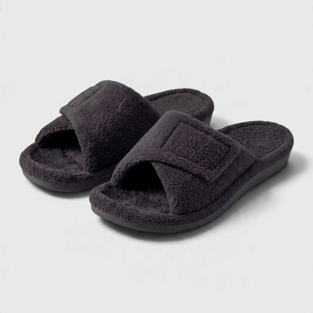 Mules d'Intérieur Pelucheuses avec Soutien Plantaire Orthopédique & Scratch Réglable – Confort Maison Femme