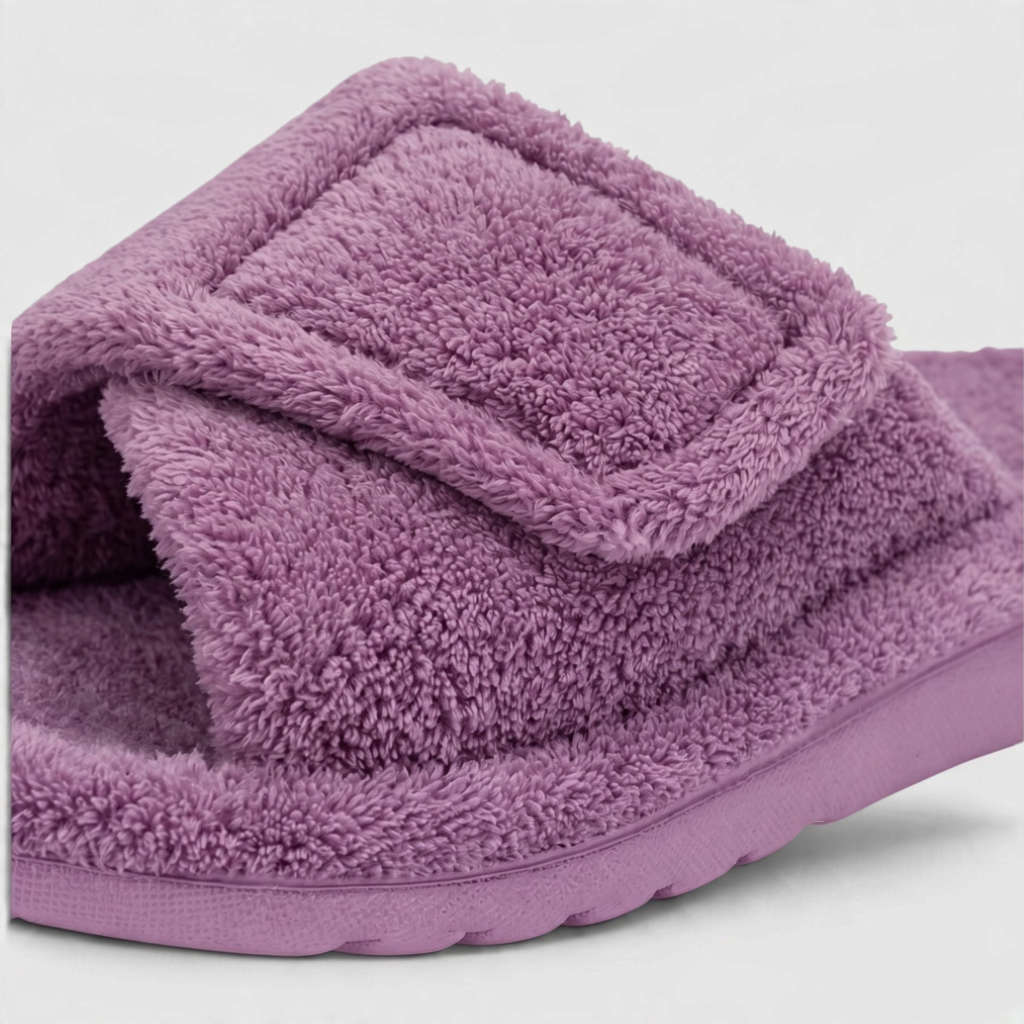 Mules d'Intérieur Pelucheuses avec Soutien Plantaire Orthopédique & Scratch Réglable – Confort Maison Femme