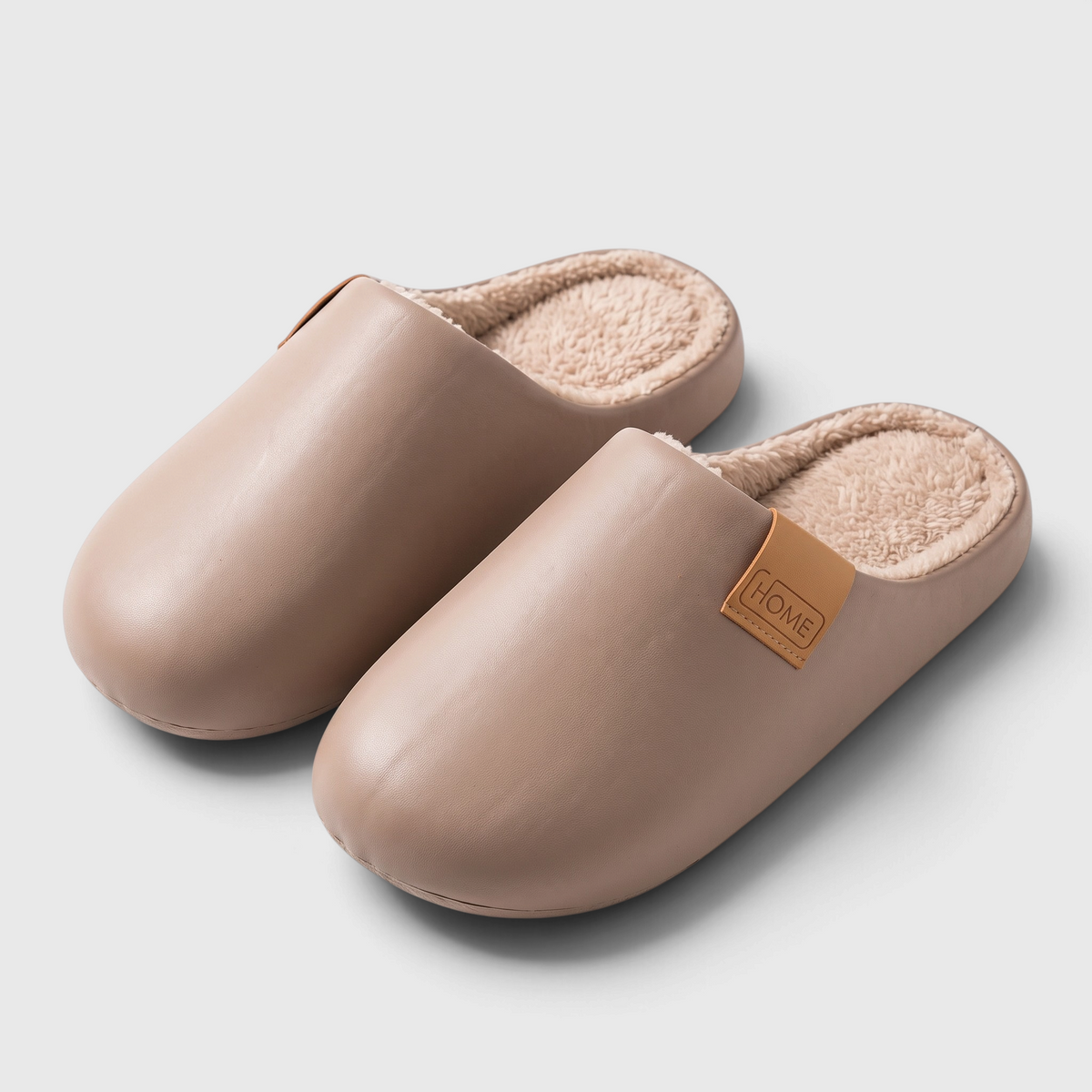 Mules femme et homme silencieuses en cuir imperméable doublées polaire – Pantoufles d'intérieur chaudes, légères et anti-bruit à semelle épaisse