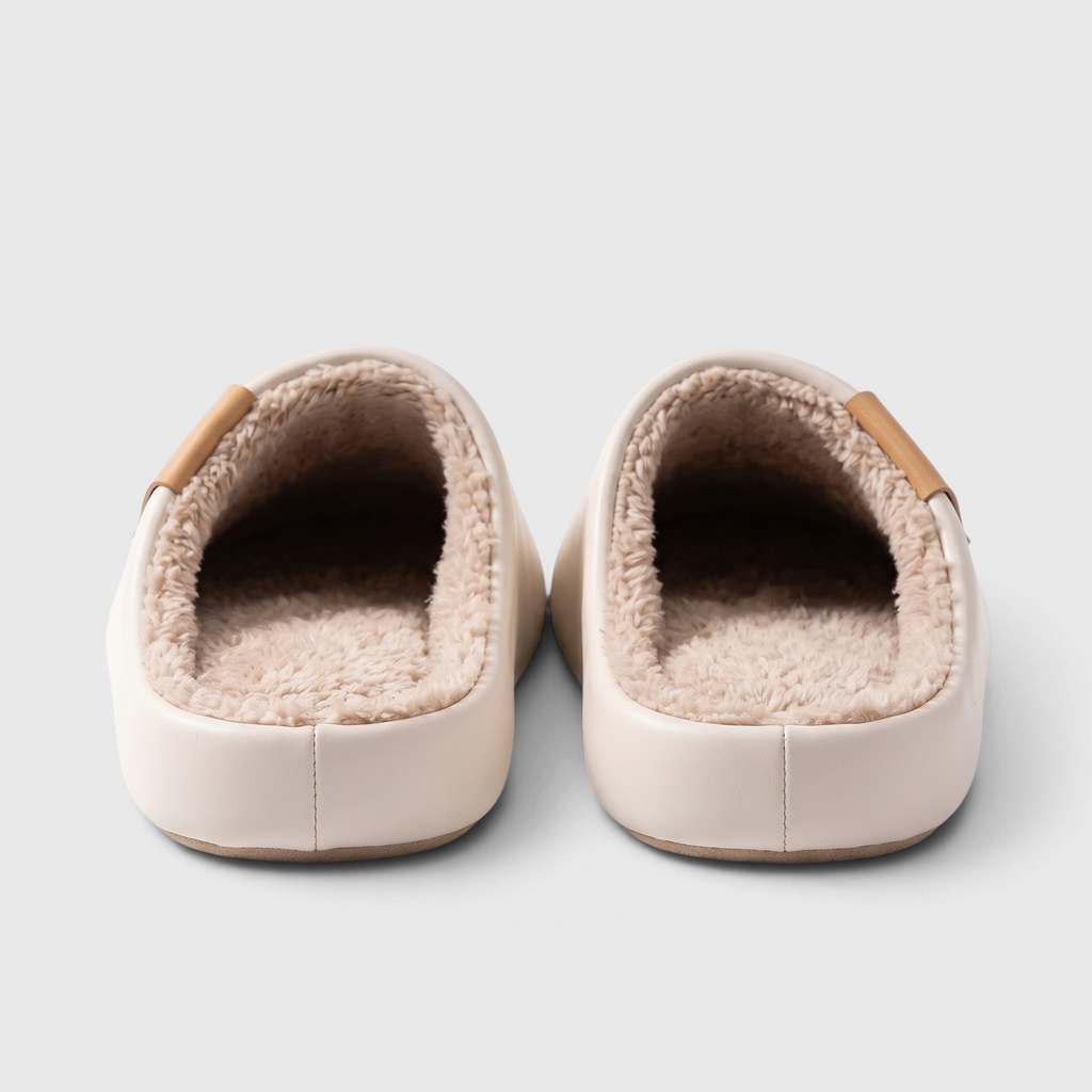 Mules femme et homme silencieuses en cuir imperméable doublées polaire – Pantoufles d'intérieur chaudes, légères et anti-bruit à semelle épaisse