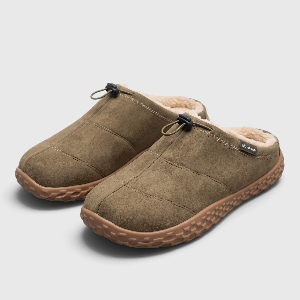 Sabots femme d'hiver pieds larges doublés polaire – Mules chaudes et confortables à lacet élastique et semelle alvéolée