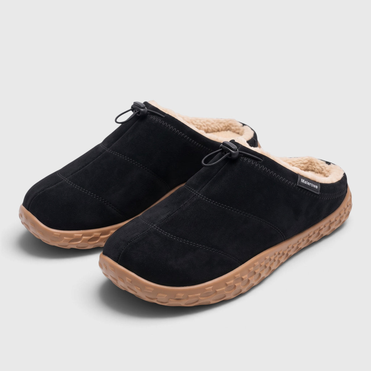 Sabots femme d'hiver pieds larges doublés polaire – Mules chaudes et confortables à lacet élastique et semelle alvéolée