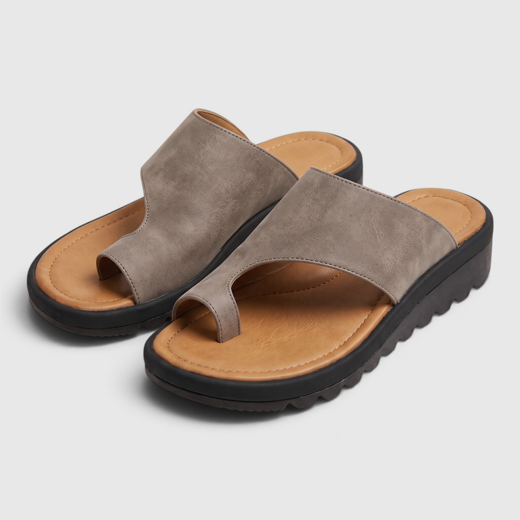 Sandales Mules Confort à Anneau d'Orteil pour Femme — Soutien Pieds Sensibles & Semelle Compensée