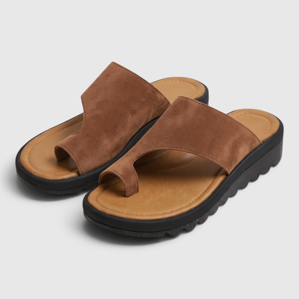 Sandales Mules Confort à Anneau d'Orteil pour Femme — Soutien Pieds Sensibles & Semelle Compensée