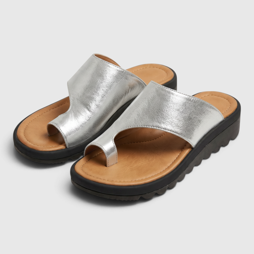 Sandales Mules Confort à Anneau d'Orteil pour Femme — Soutien Pieds Sensibles & Semelle Compensée