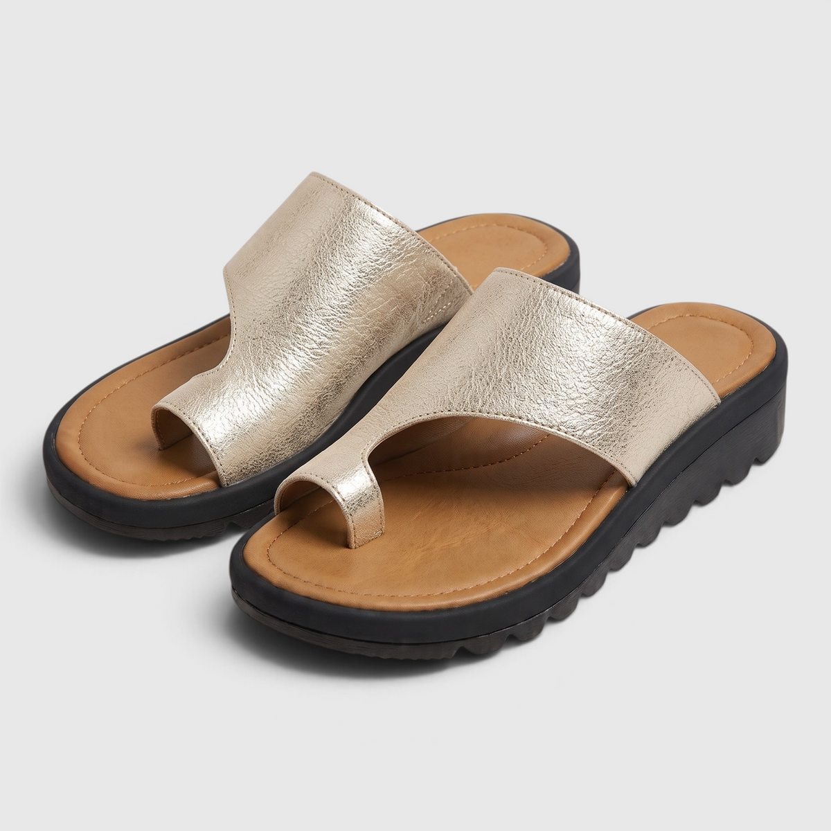Sandales Mules Confort à Anneau d'Orteil pour Femme — Soutien Pieds Sensibles & Semelle Compensée