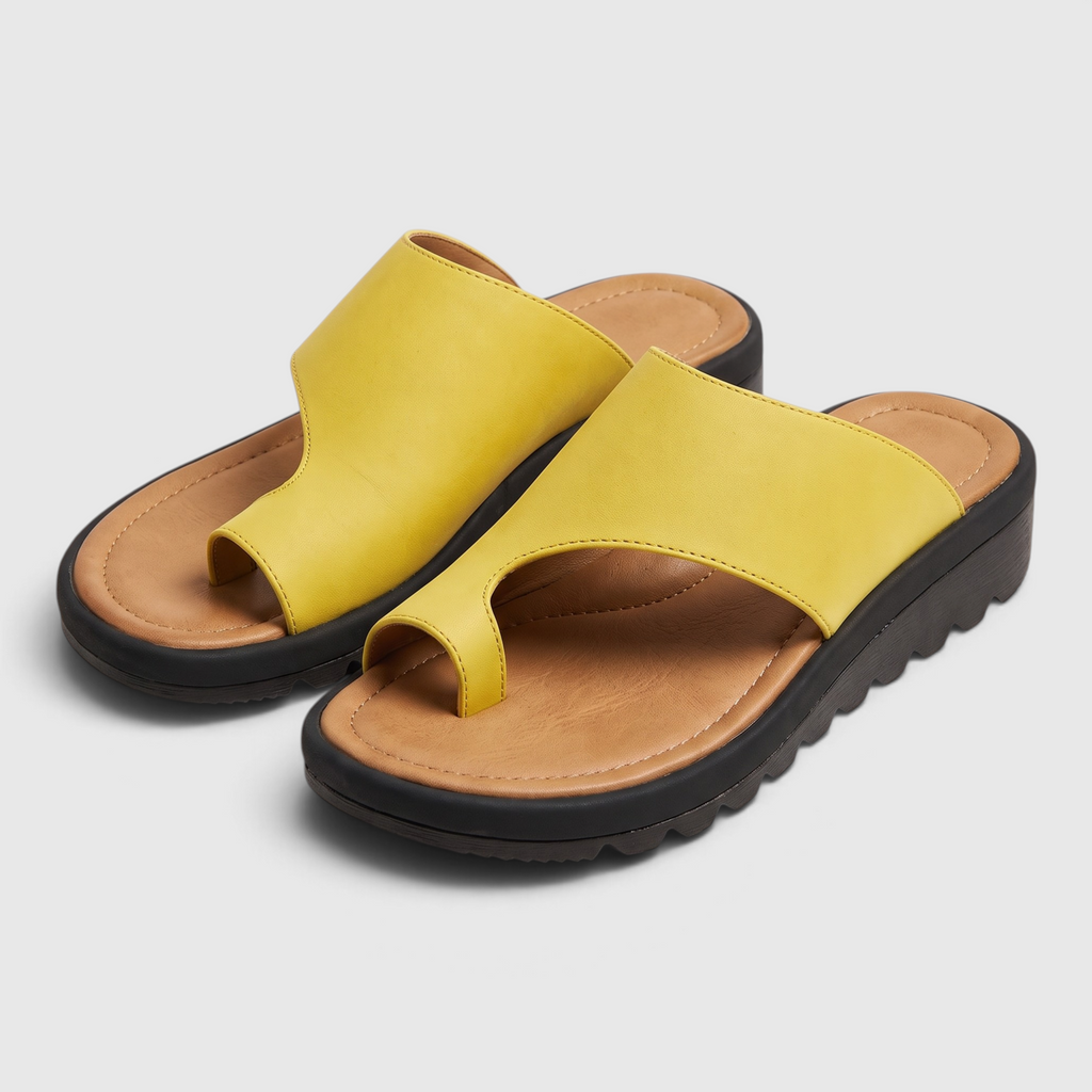 Sandales Mules Confort à Anneau d'Orteil pour Femme — Soutien Pieds Sensibles & Semelle Compensée