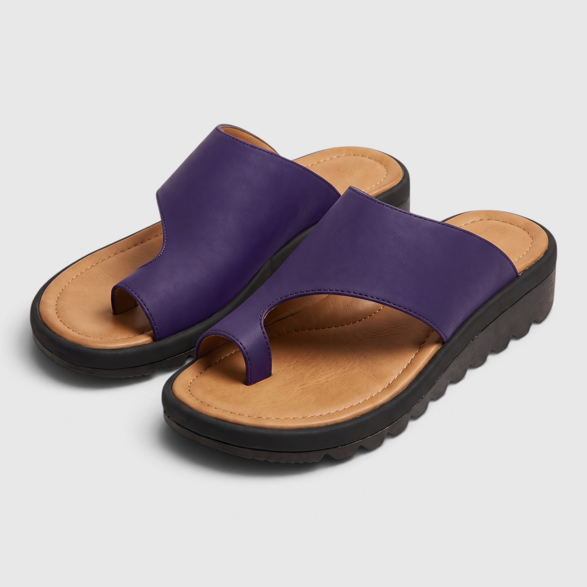 Sandales Mules Confort à Anneau d'Orteil pour Femme — Soutien Pieds Sensibles & Semelle Compensée