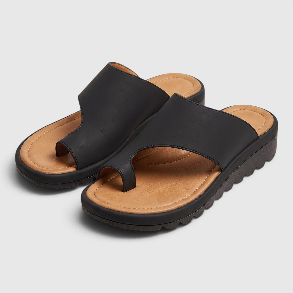 Sandales Mules Confort à Anneau d'Orteil pour Femme — Soutien Pieds Sensibles & Semelle Compensée