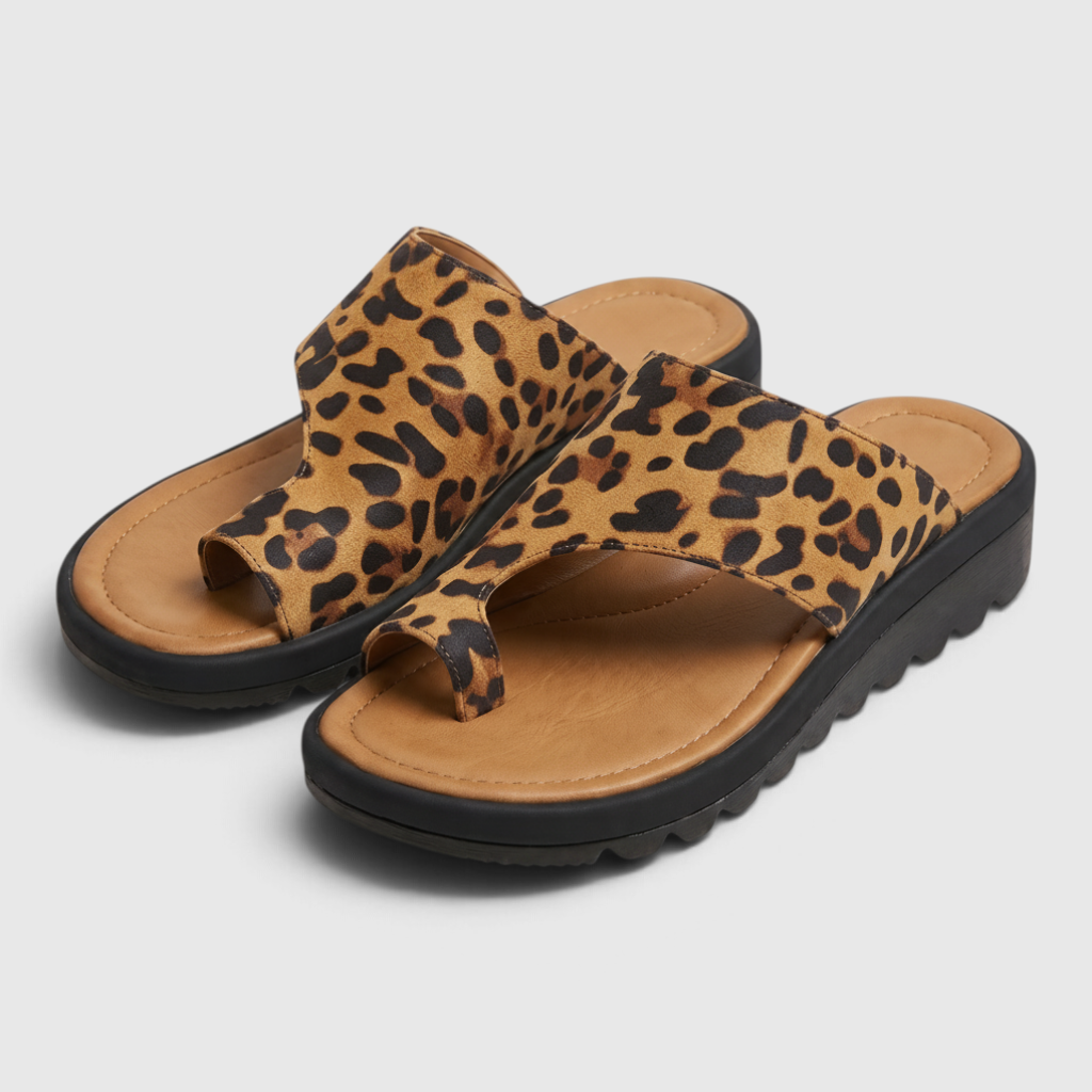 Sandales Mules Confort à Anneau d'Orteil pour Femme — Soutien Pieds Sensibles & Semelle Compensée