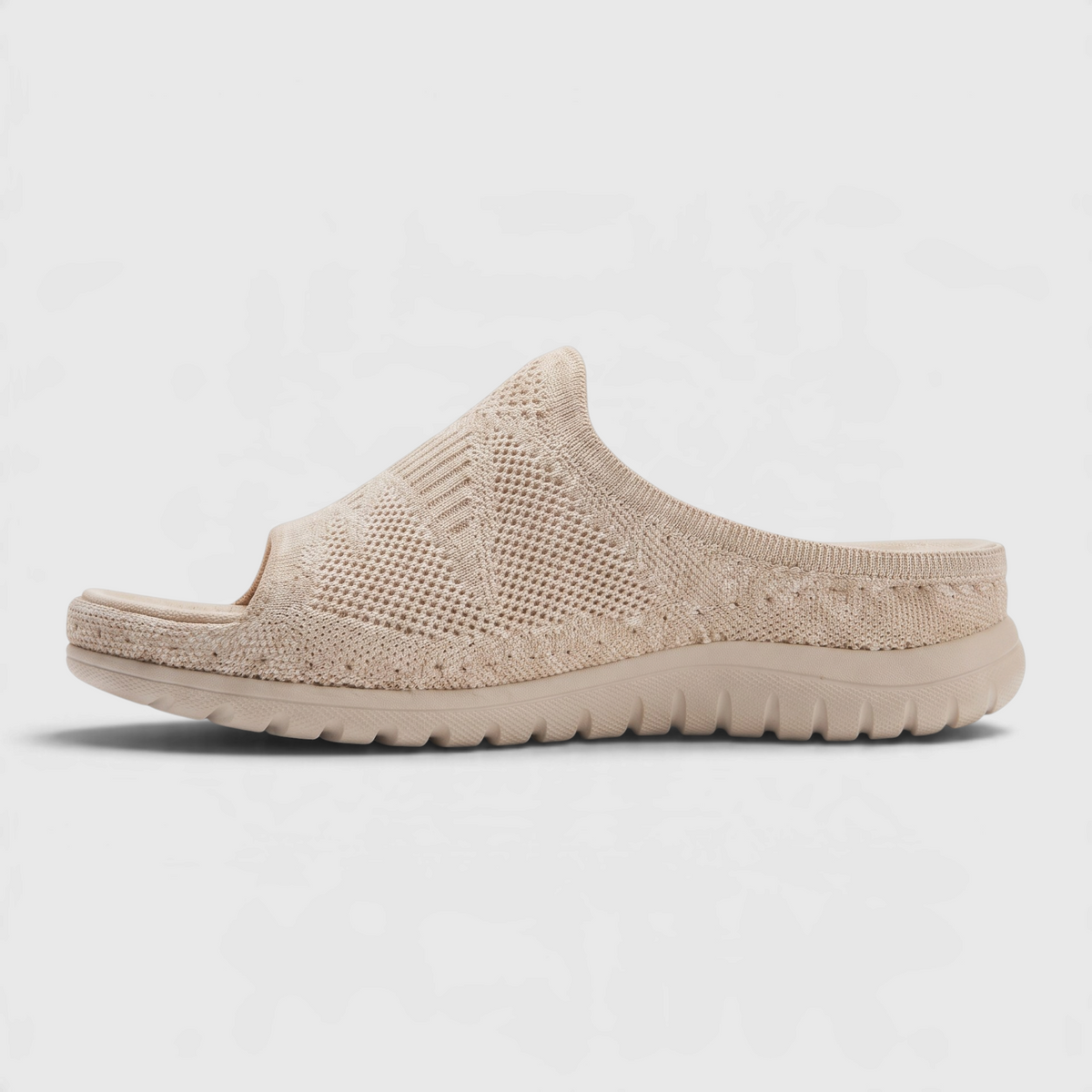 Sandales mules plates en maille tricotée pour femme avec soutien de la voûte plantaire – Claquettes d'été respirantes, légères et confortables