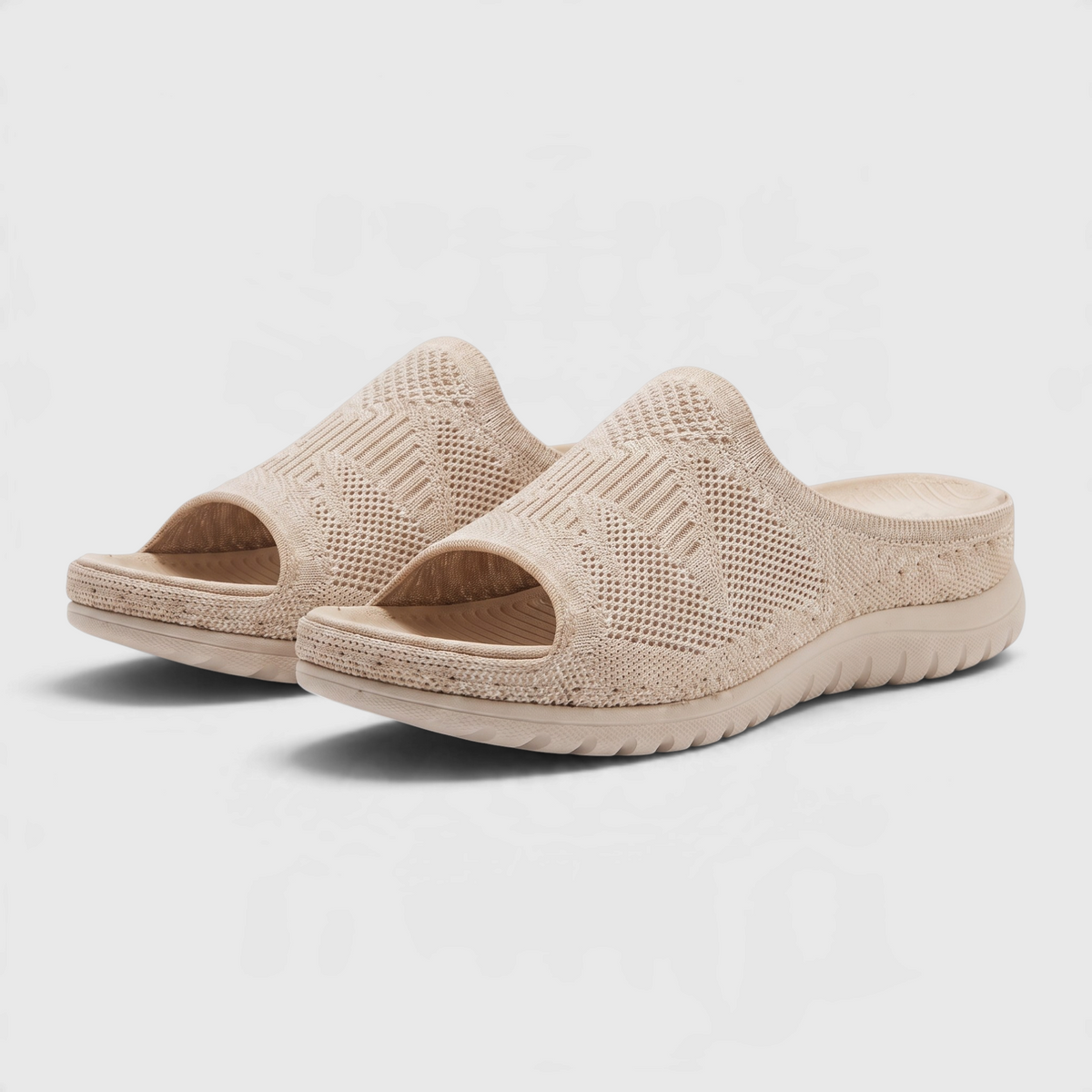 Sandales mules plates en maille tricotée pour femme avec soutien de la voûte plantaire – Claquettes d'été respirantes, légères et confortables