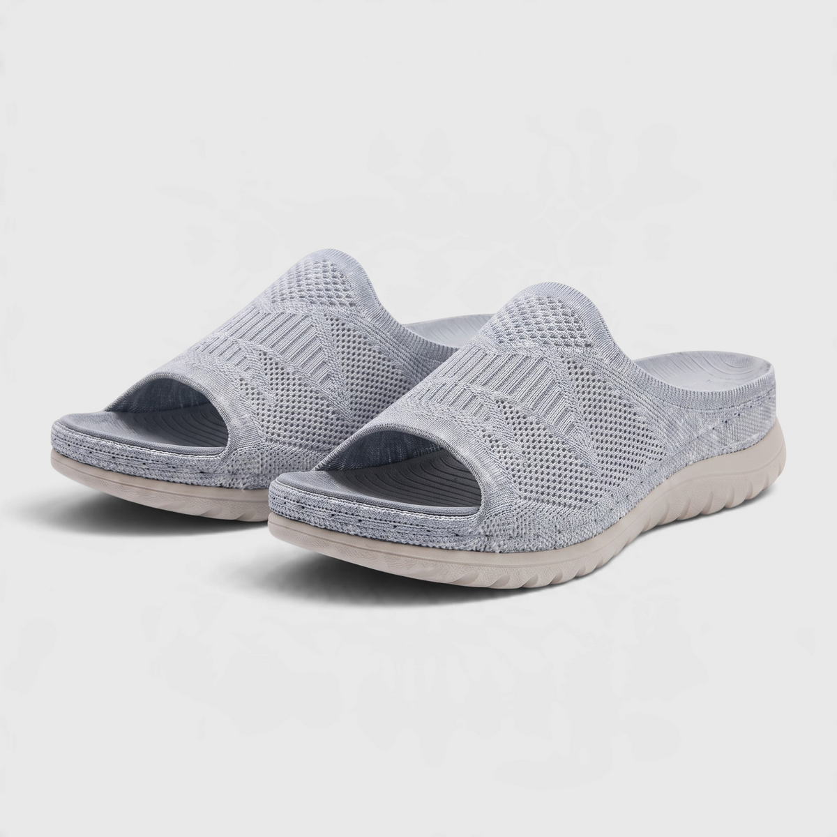 Sandales mules plates en maille tricotée pour femme avec soutien de la voûte plantaire – Claquettes d'été respirantes, légères et confortables