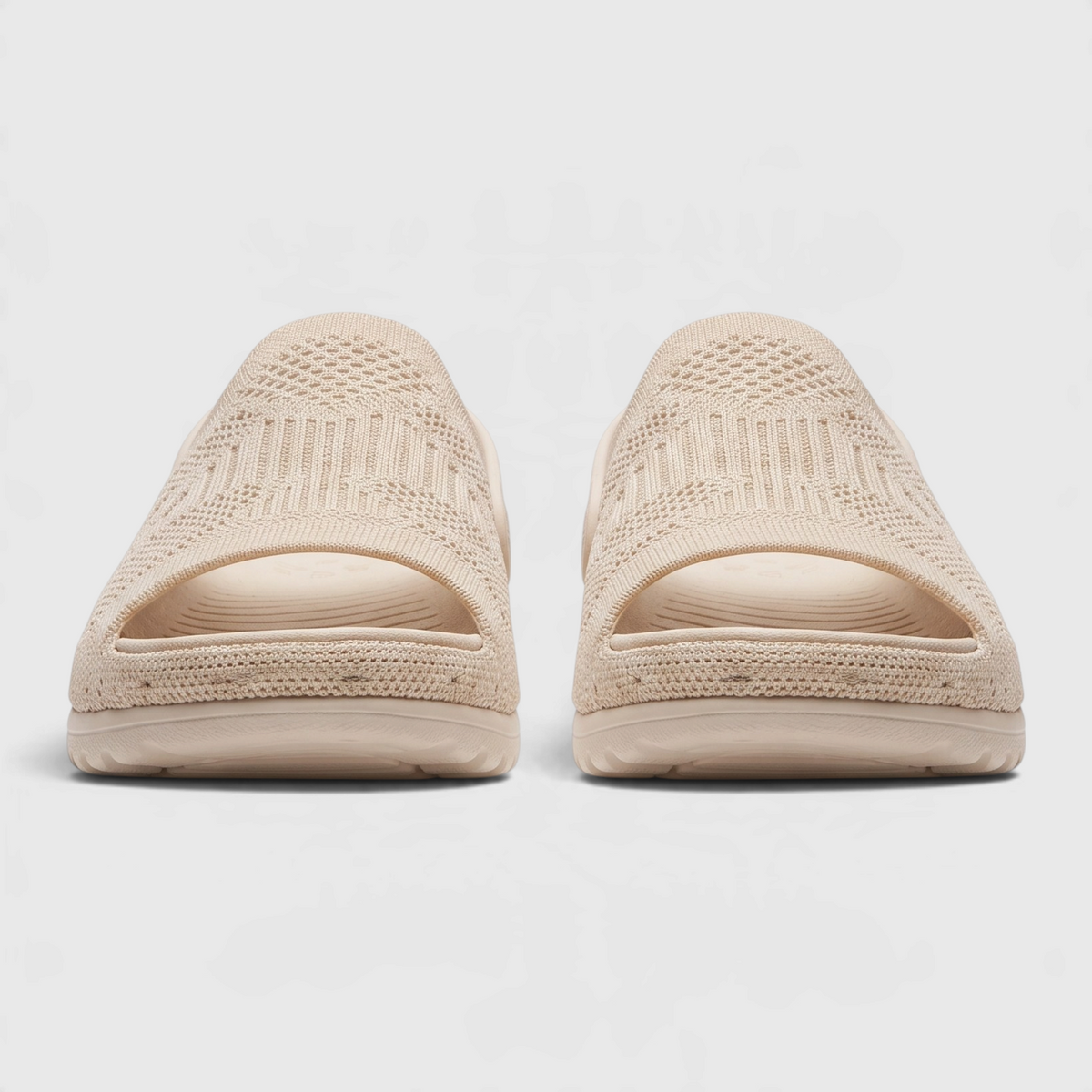 Sandales mules plates en maille tricotée pour femme avec soutien de la voûte plantaire – Claquettes d'été respirantes, légères et confortables