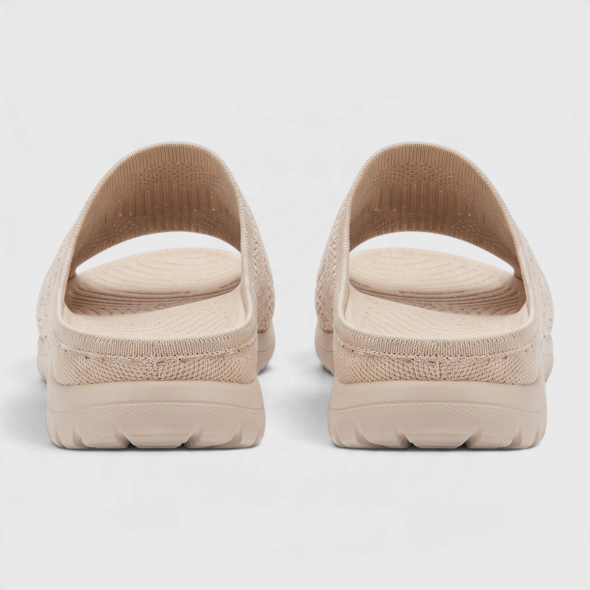 Sandales mules plates en maille tricotée pour femme avec soutien de la voûte plantaire – Claquettes d'été respirantes, légères et confortables