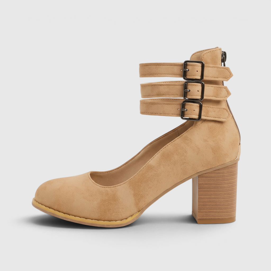 Chaussures à Talon Carré Stable et Brides Bouclées — Allure Féminine, Enfilage Zip & Zéro Fatigue