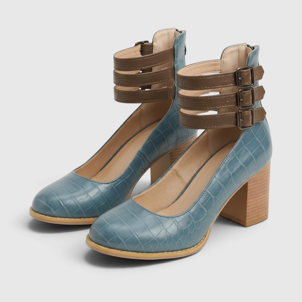 Chaussures à Talon Carré Stable et Brides Bouclées — Allure Féminine, Enfilage Zip & Zéro Fatigue