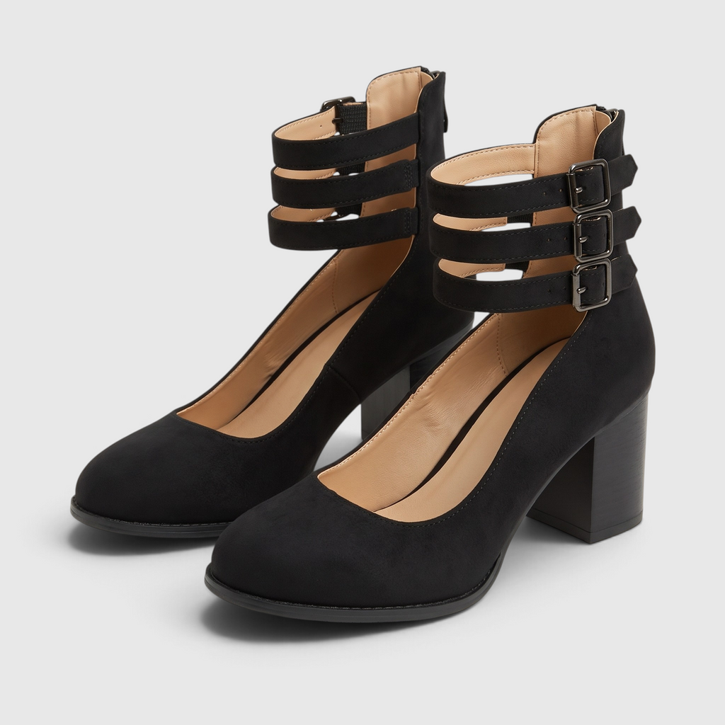 Chaussures à Talon Carré Stable et Brides Bouclées — Allure Féminine, Enfilage Zip & Zéro Fatigue