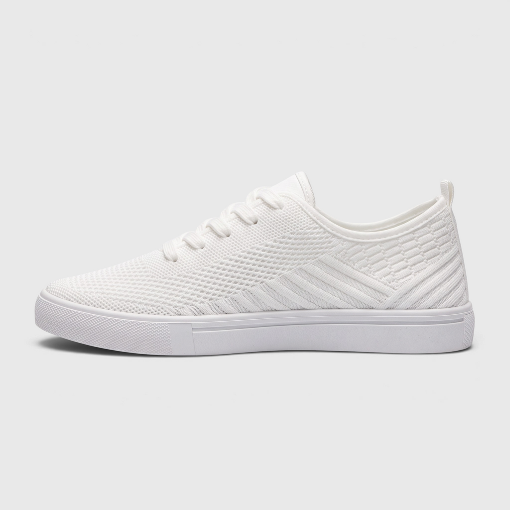 Tennis femme basses en maille respirante blanc pur – Baskets de ville légères, souples et confortables à semelle plate