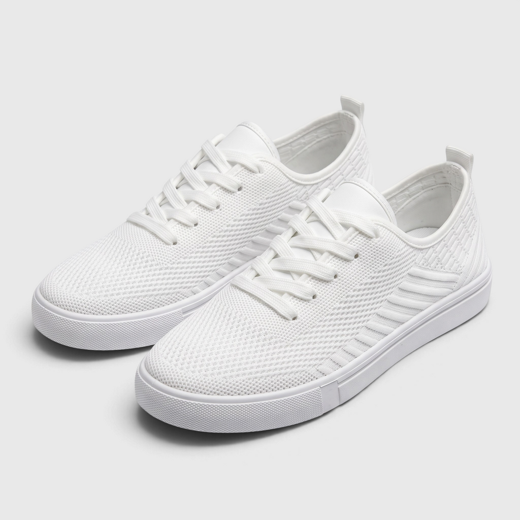Tennis femme basses en maille respirante blanc pur – Baskets de ville légères, souples et confortables à semelle plate