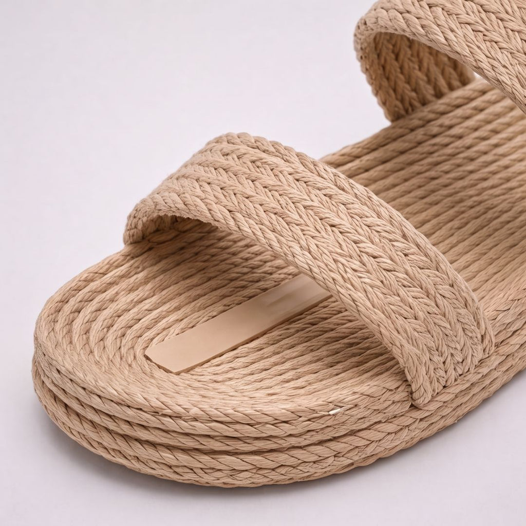 Sandales d'été en paille pour femme – Sandales légères à deux lanières