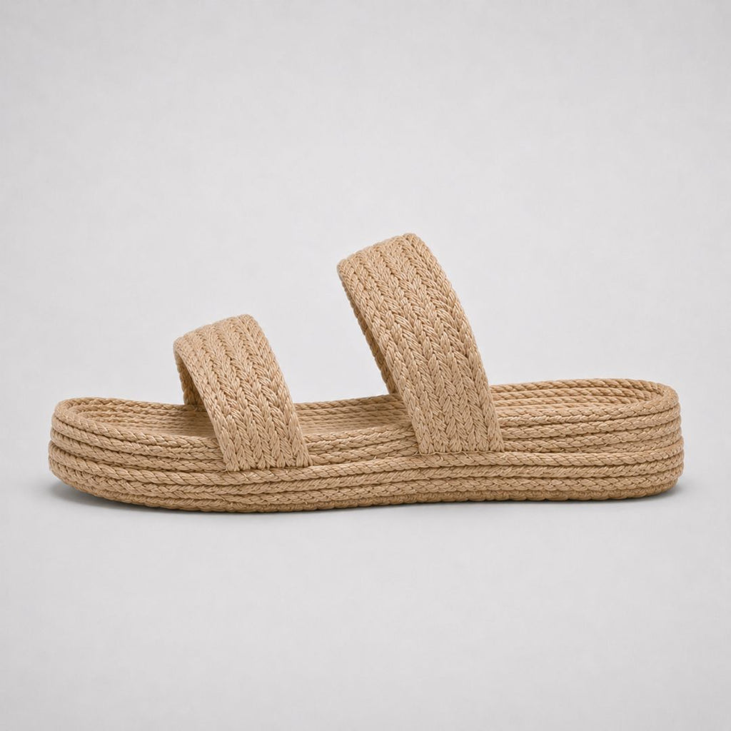 Sandales d'été en paille pour femme – Sandales légères à deux lanières