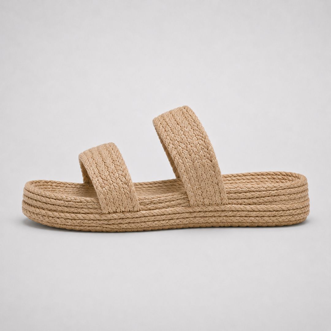 Sandales d'été en paille pour femme – Sandales légères à deux lanières