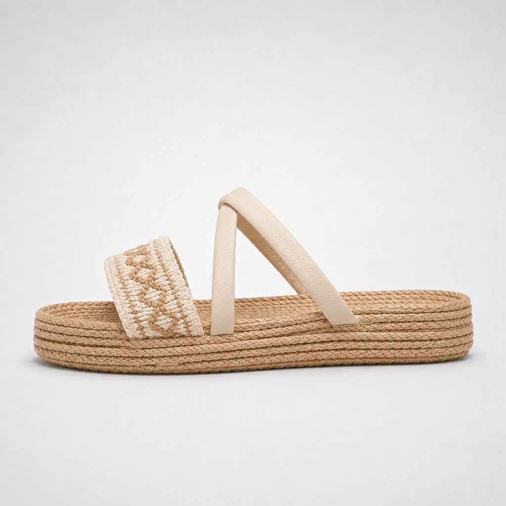 Sandales espadrilles à semelle compensée et lanières tressées pour femme – Sandales d'été décontractées à enfiler